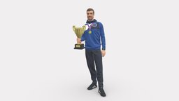 sportsman with cup 1073 people, champion, miniatures, realistic, sportsman, character, 3dprint, model, man, sport, recordsman