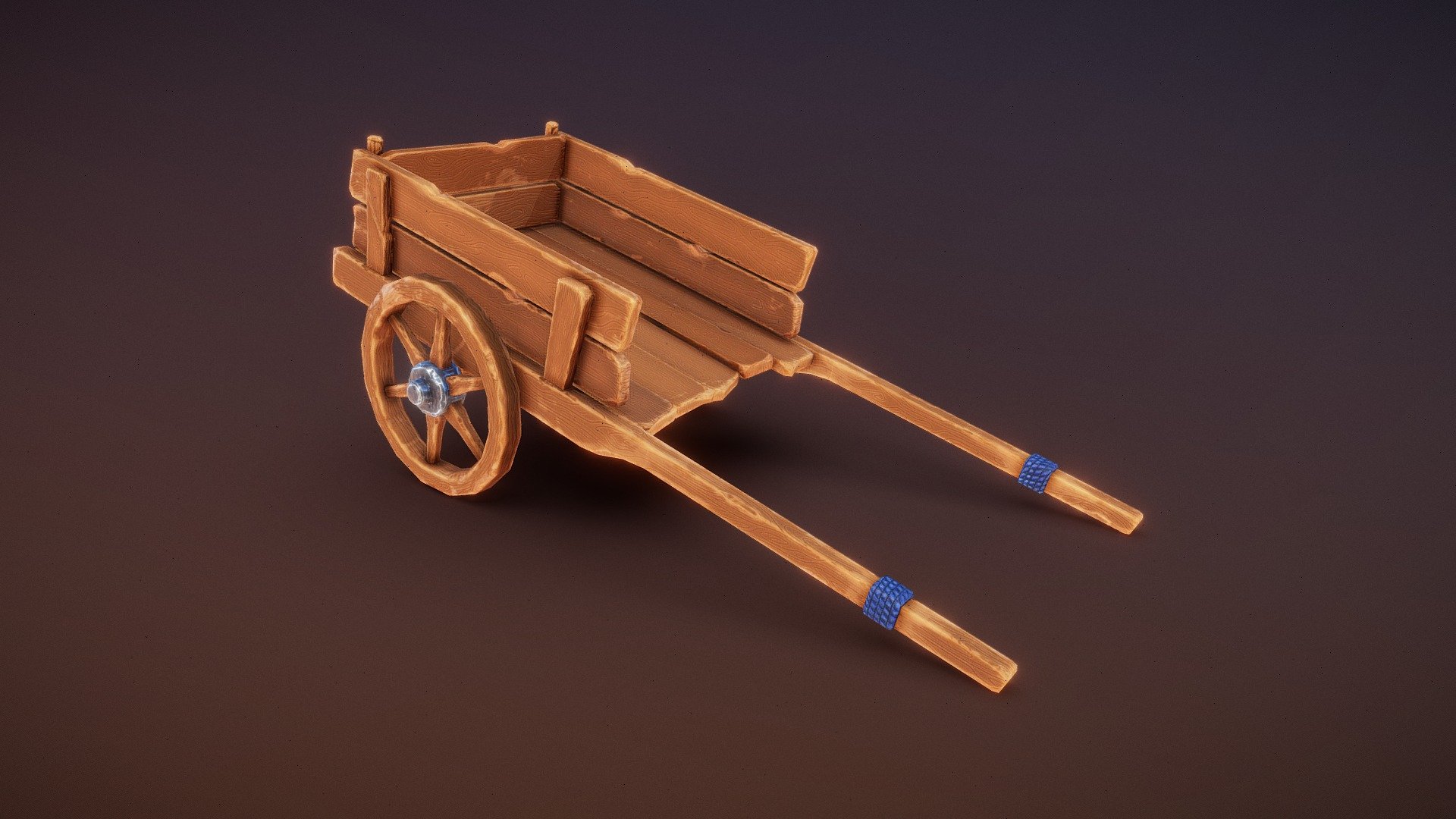 Has your village been pillaged? Do you need to haul some medieval goods around the farm? Or perhaps the market has a grain surplus? No matter, this high-detail stylzied wooden hand cart will do the trick! Modeled in Maya, hand-sculpted in ZBrush, textured in Substance 3D Painter 3d model