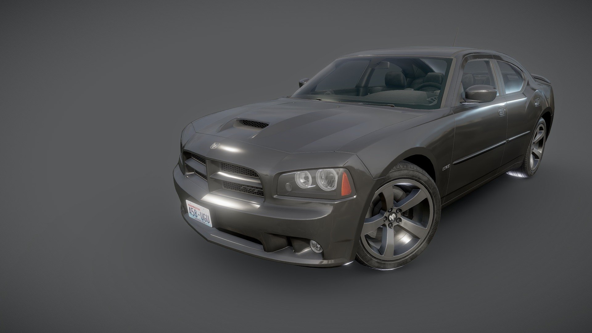 Game-ready Charger model with clean topology. Original wheels with PBR maps. Logos and badges are separated  object with separate map.Lowpoly textured interior model. Model ready for real-time apps, games, virtual reality and augmented reality 3d model