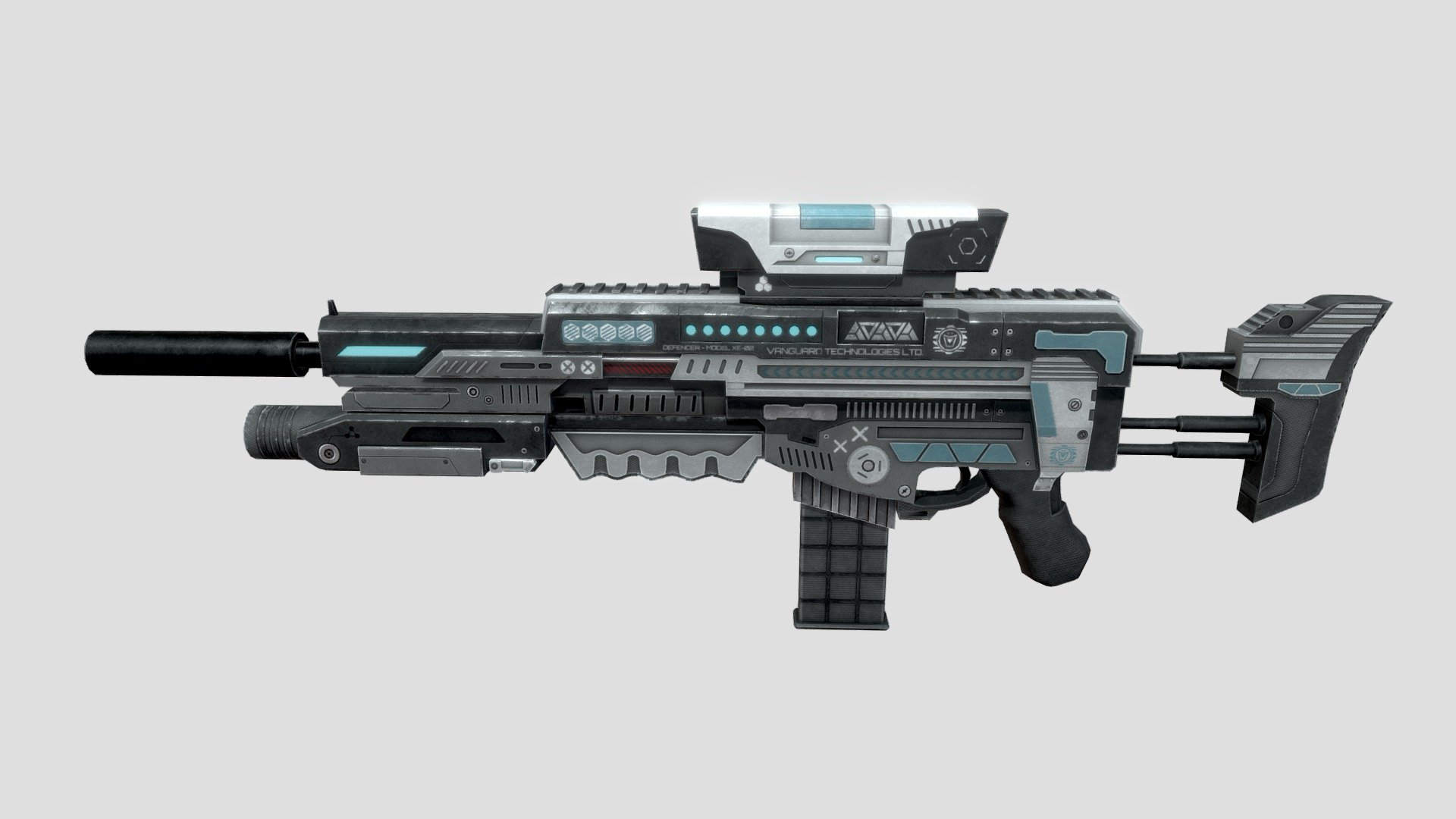 This is a sci-fi assault rifle called the Defender, made for the indie game Lux Novus, currently in development by Data7 Studios.

Uploaded for documentation and portfolio building purposes (not downloadable).

Check out my ArtStation for a general &ldquo;behind the scenes