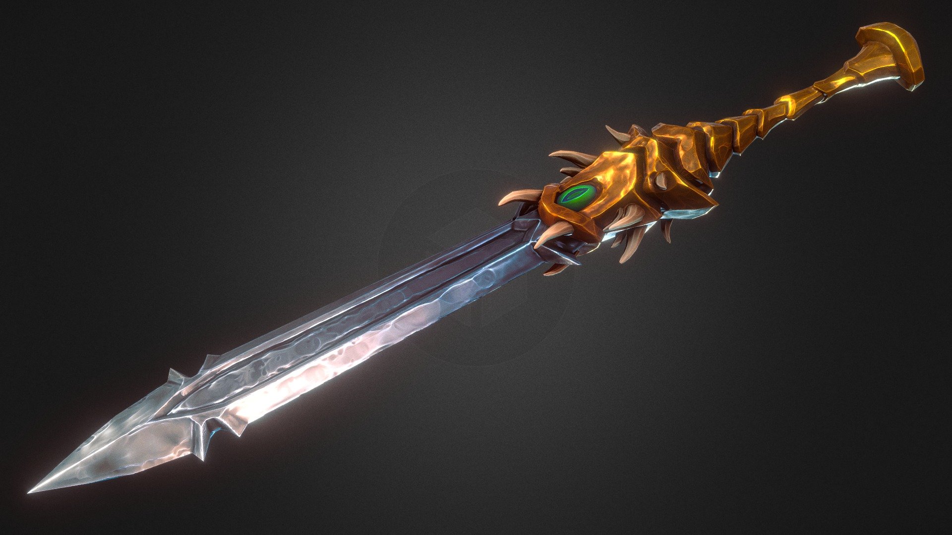 A stylized sword that I was commissioned to make this year. This was one variant of a set.

View on Artstation:
https://www.artstation.com/artwork/Qrg9XL

Commission Concept:
https://www.artstation.com/artwork/Pm9XD3 - Ogrim Blade - 3D model by RachelC (@rachelclarkediting) 3d model