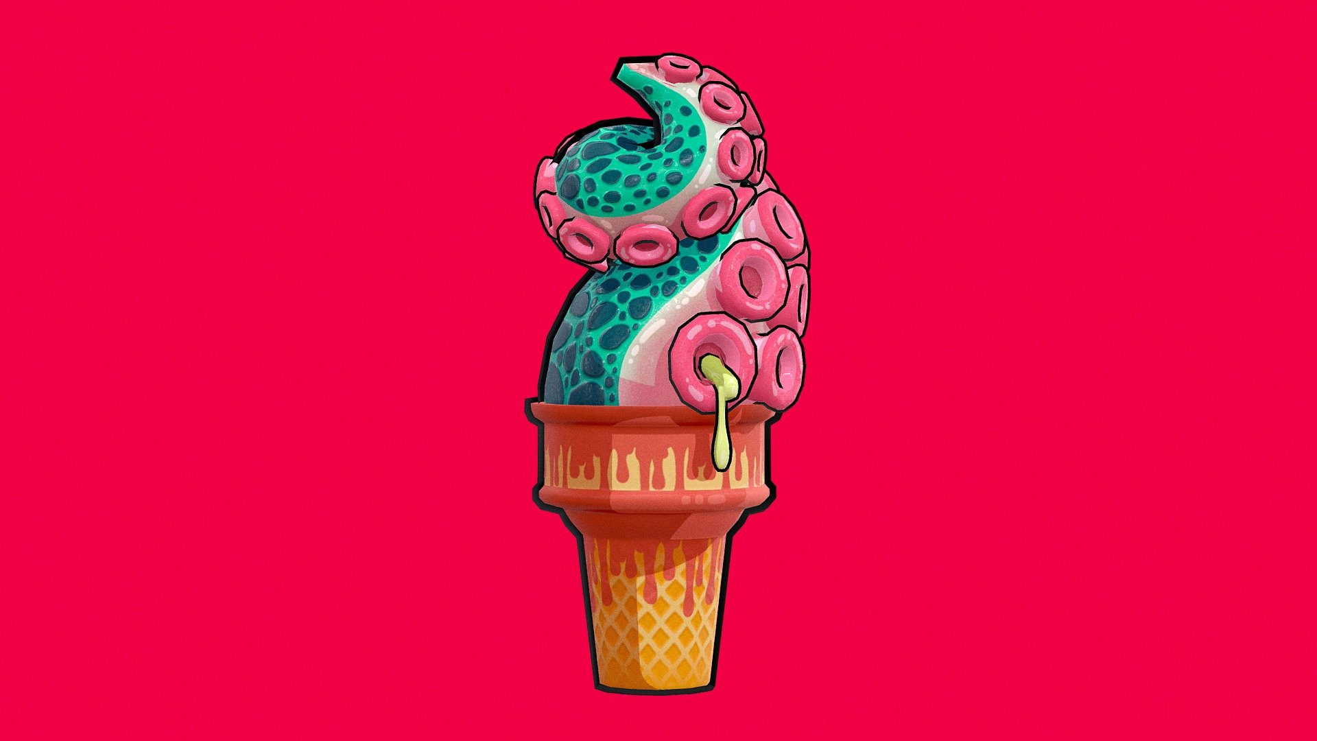 Summer is here!
Made this piece to practice my texturing skills. The original illustration was created by Jennifer Smith, she has a whole series of different spooky ice cream, check out: https://www.behance.net/gallery/41928757/Tentacle-Treats-Vector-Illustration - Ice Cream Season! - 3D model by Citflo (@allegory.fake) 3d model