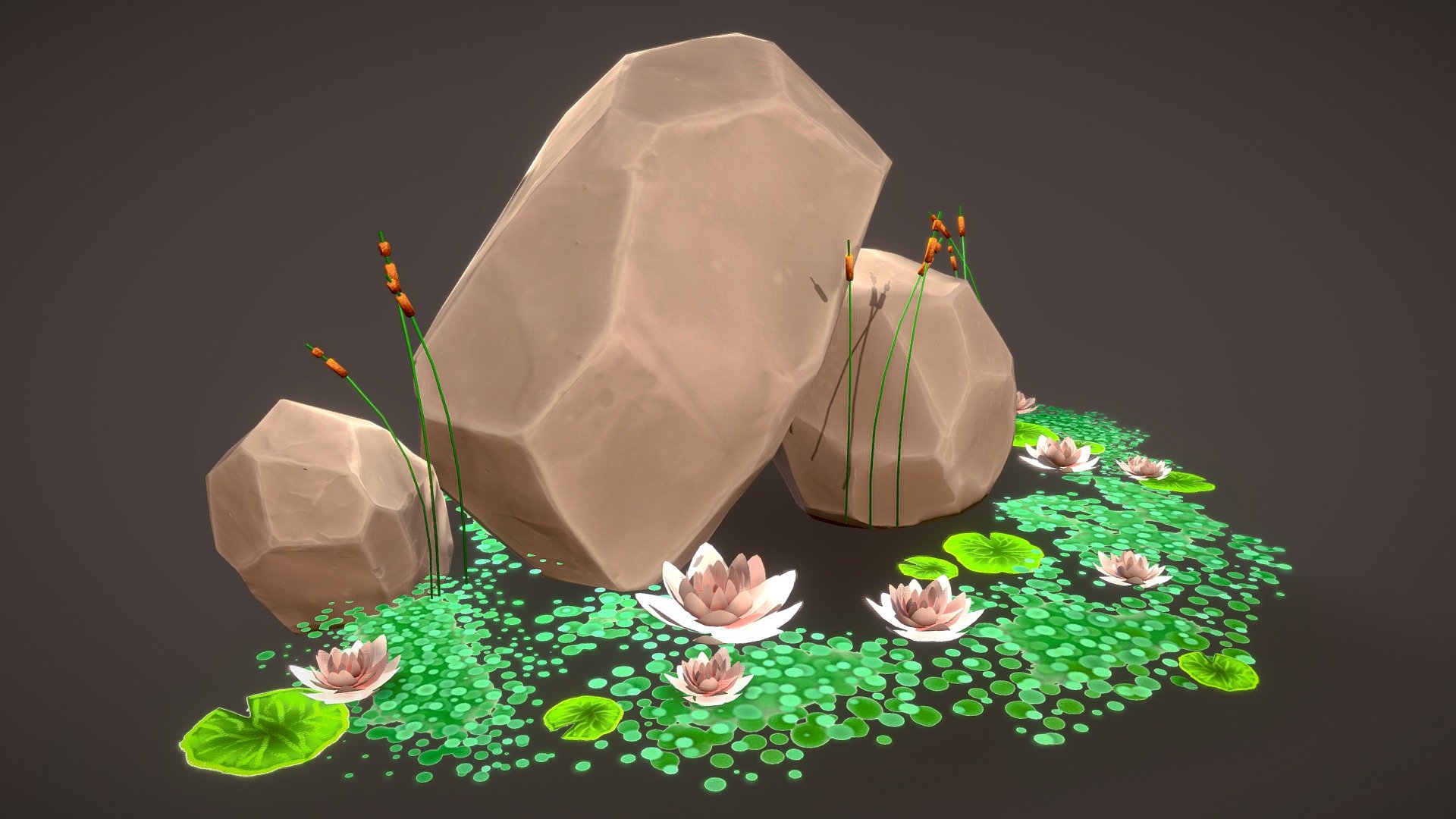 More on the project here: https://www.artstation.com/artwork/1nzYxe

Peaceful water surrounded with some green algae and flowers :D :D 
Please check it out on artstation to see the animations and the rest of the scene!

Part of a bigger project in Unreal Engine. Please see image below to see what it really looks like!

 - Peaceful pond - 3D model by MayVedal (@mVedal) 3d model