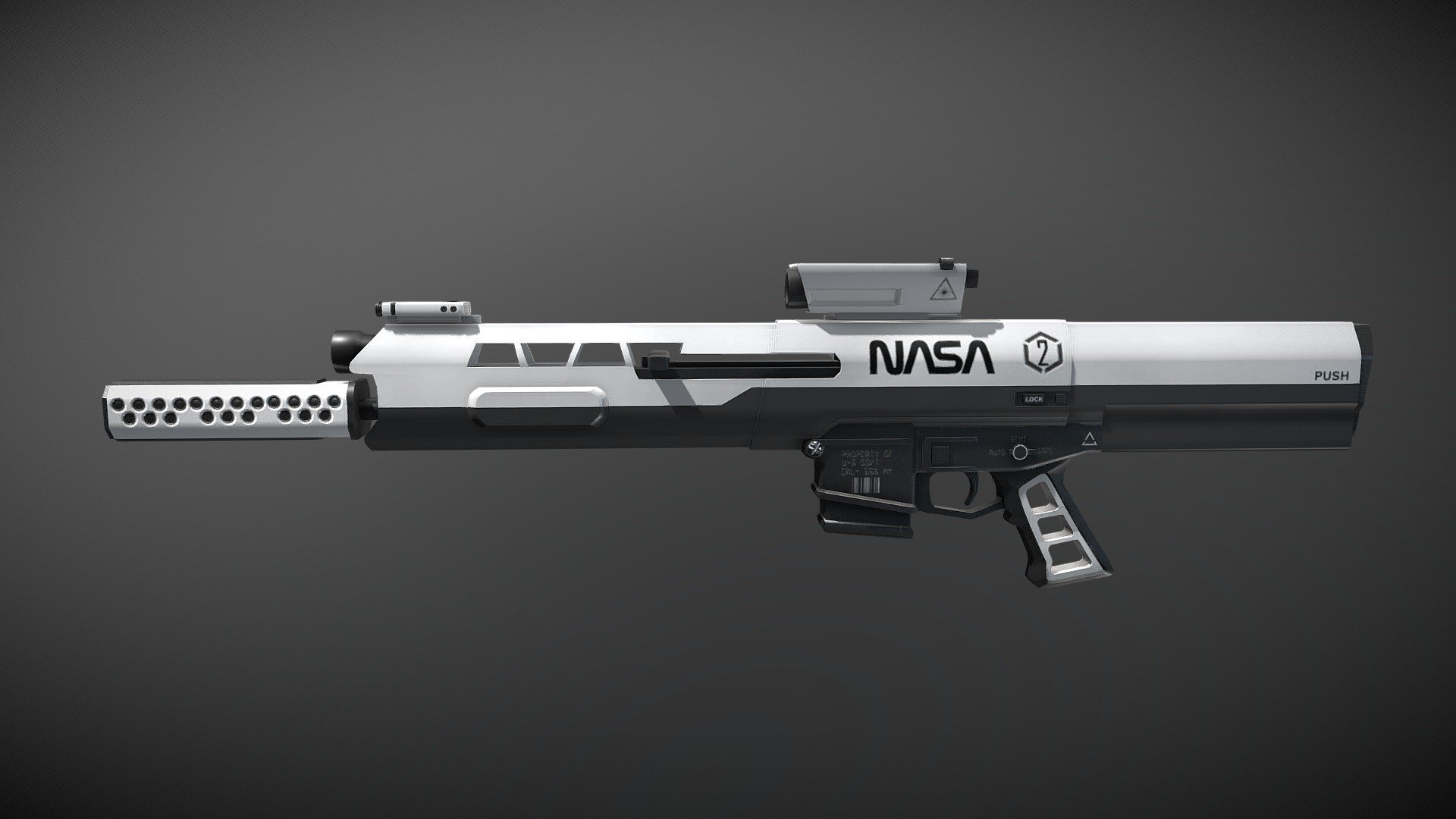 This is my first time using Substance Painter, still have alot of room to improve on my texturing skills.
Modeled after the Oblivion Rifle, changed the theme to NASA.
Modeled in Maya and textured in Substance Painter

Big thank you to my friend Sean for introducing me to Substance Painter. 
Check out his profile : https://sketchfab.com/Mr.Kimono - NASA Assault Rifle - 3D model by haise8704 3d model