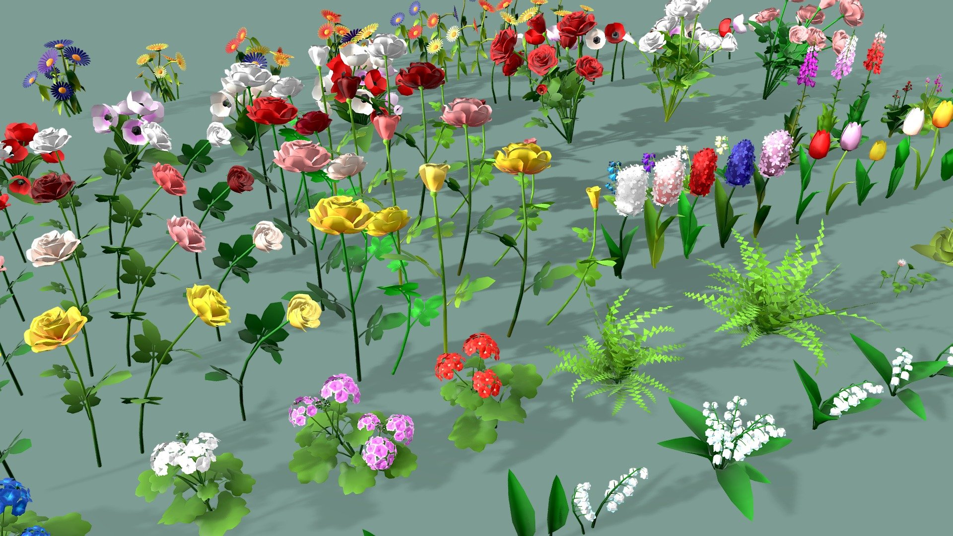 Low Poly Geometry. 15 types of plant flowers.

All objects are ready to use in your visualizations. 

Comes with high quality indoor plants and flowers models. 

All models have one common texture.
 - Flowers Asset lowpoly - Buy Royalty Free 3D model by IgYerm (@IgorYerm) 3d model