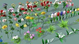 Flowers Asset lowpoly tree, plant, forest, flower, rose, ready, summer, leaf, town, nature, citymodel, cartoon, asset, game, art, lowpoly, gameasset, city, gameready, hibicus