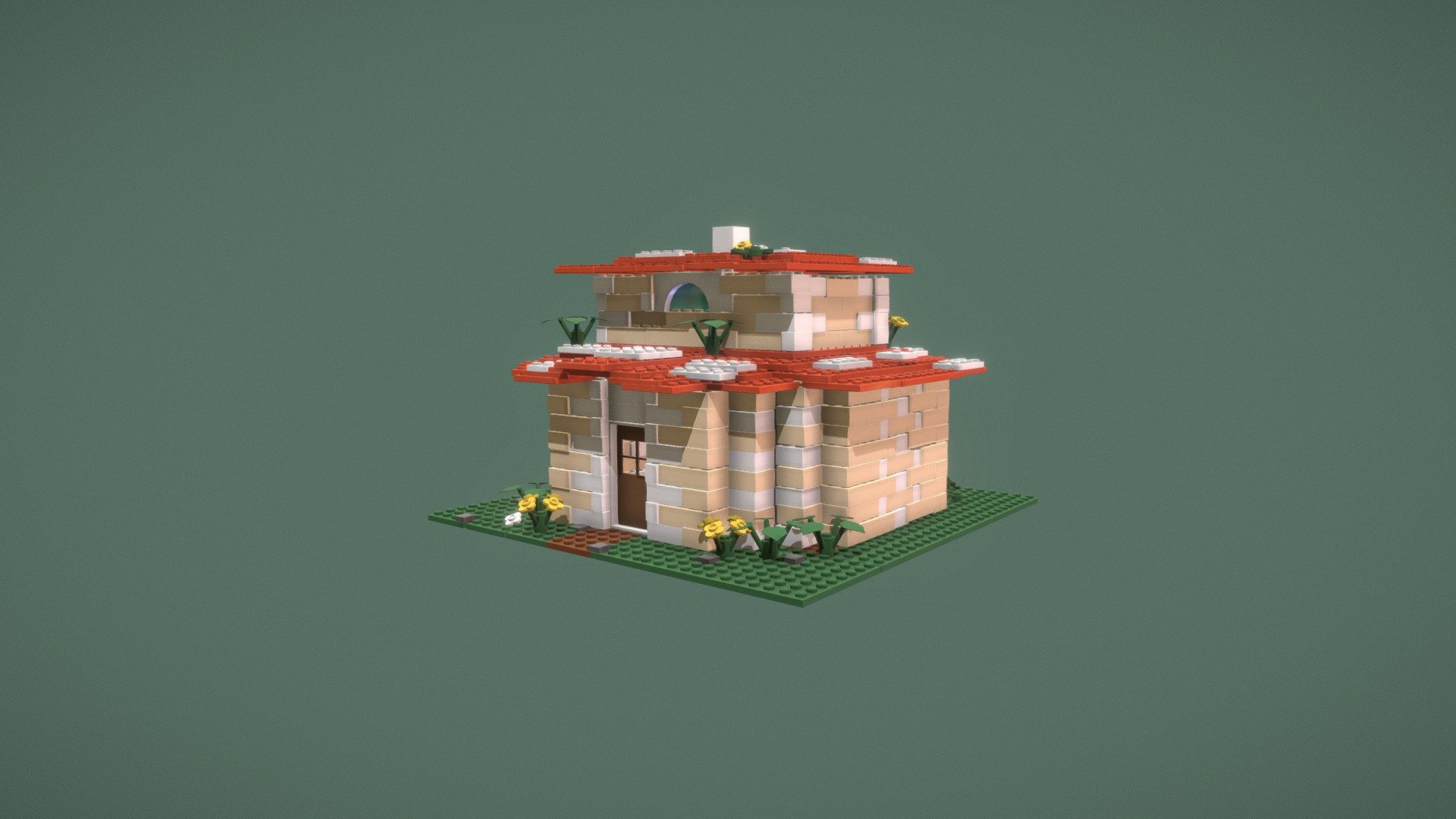 a simplistic mushroom styled cottage created with 3d moddled lego.it contains some simple detain and has many askew bricks to add depth and texture 3d model