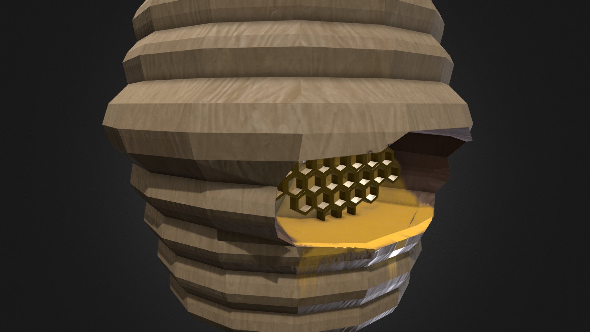 A simple bee hive, with a honeycomb pattern inside for 3d Inktober.

Modelled in Blender, and textured in Substance Painter 3d model