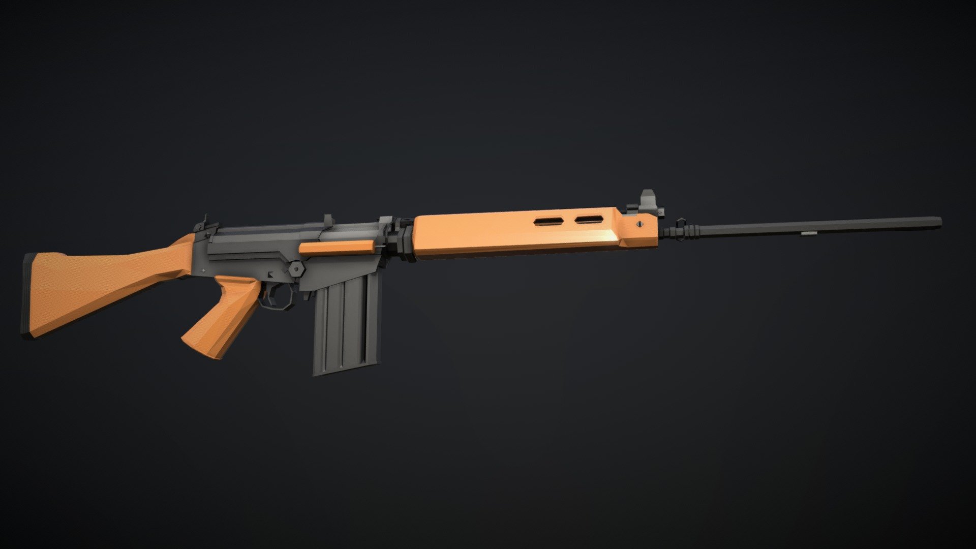 Low-Poly model of the FN X8E1 rifle, a variant of the FAL produced for british weapon trials. This weapon has a couple of interesting features, including the ability to load stripper clips from the top, and a forward assist. while many of these features were ultimately abandoned, the rifle would ultimately be adopted as the L1A1 Self-Loading Rifle 3d model
