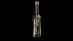 Bottle with scroll scrolls, glass, bottle
