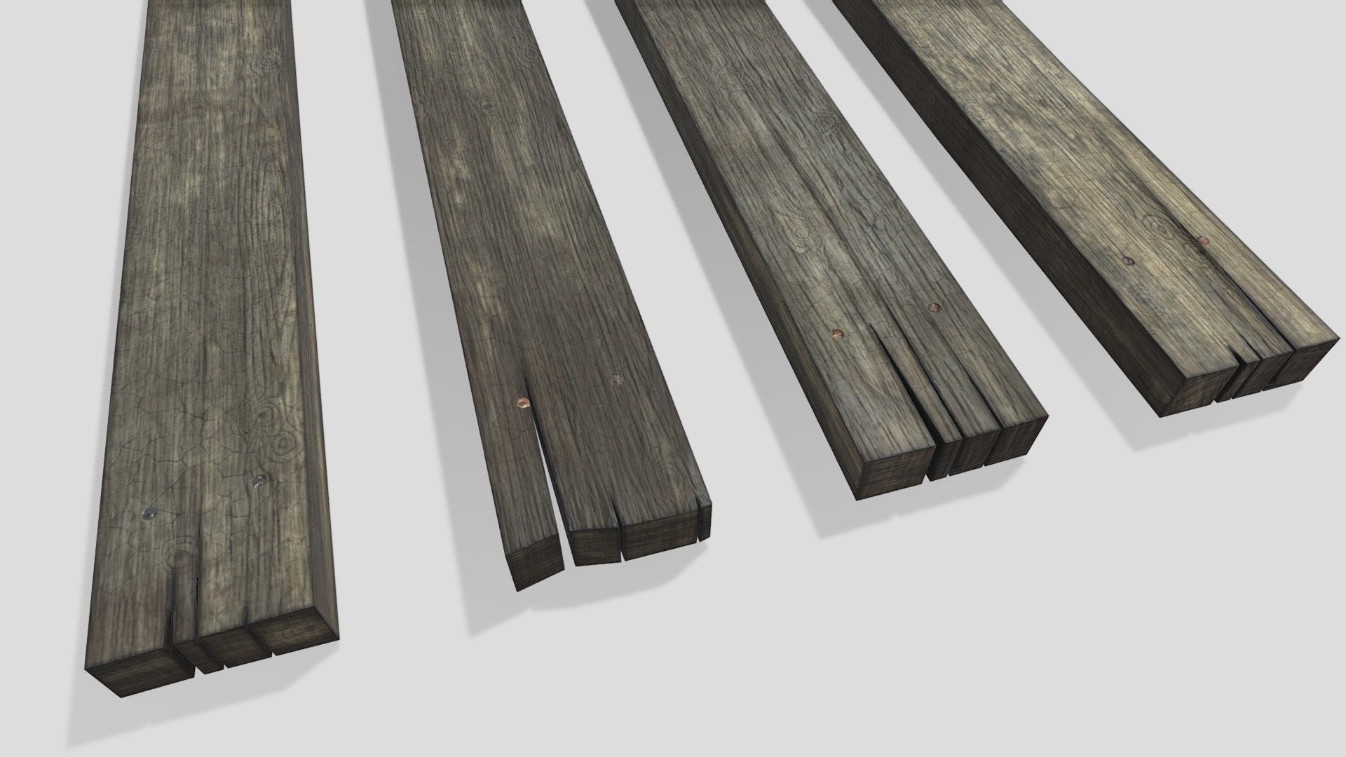 Ensemble de planches en bois usées.
Worn out wood planks set.

PBR, low-poly, 2K 3d model