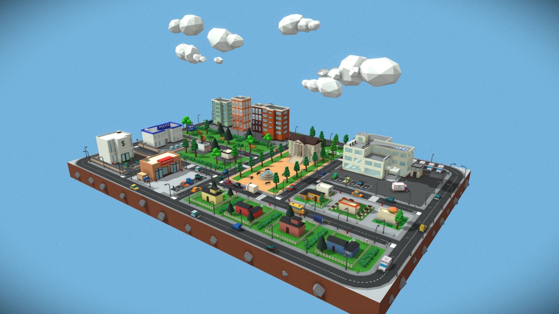 Exercise Low poly City for 3d Artist IDP - Low Poly City - Download Free 3D model by Nik_0 3d model