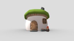 casita seta baja verde con ventana frontal cute, mushroom, videogames, casa, seta, environment-assets, maya, house, textured