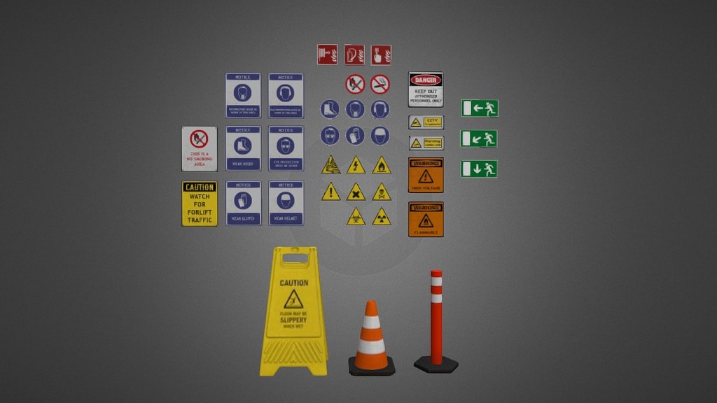 Industrial Signs Pack - 3D model by Lunria 3d model