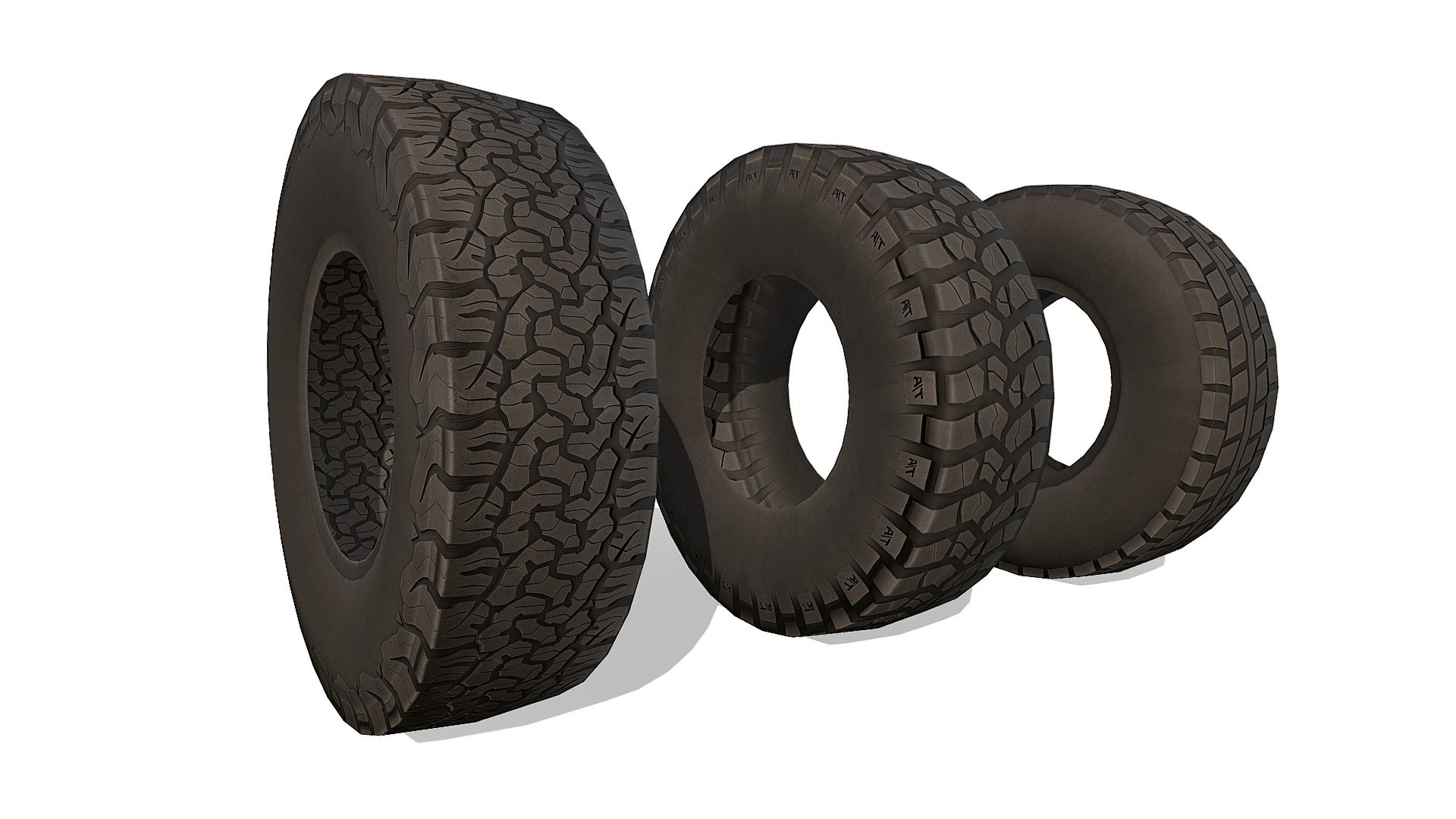 Tires Mobile
3 different tires
BFGoodrich All Terrain T/A Low-poly mobile wheel
Polys: 384
Tris: 384
Edges: 1152
Verts: 224
(diffuse map + normal map) 2048x2048
Game ready! - Off-Road Tires (Optimized) - Buy Royalty Free 3D model by Yurii Chumak (@Yurii_Chumak) 3d model