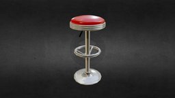50s soda fountain bar stool bar, stool, restaurant, prop, seat, realistic, engine, game, 3d, pbr, low, poly