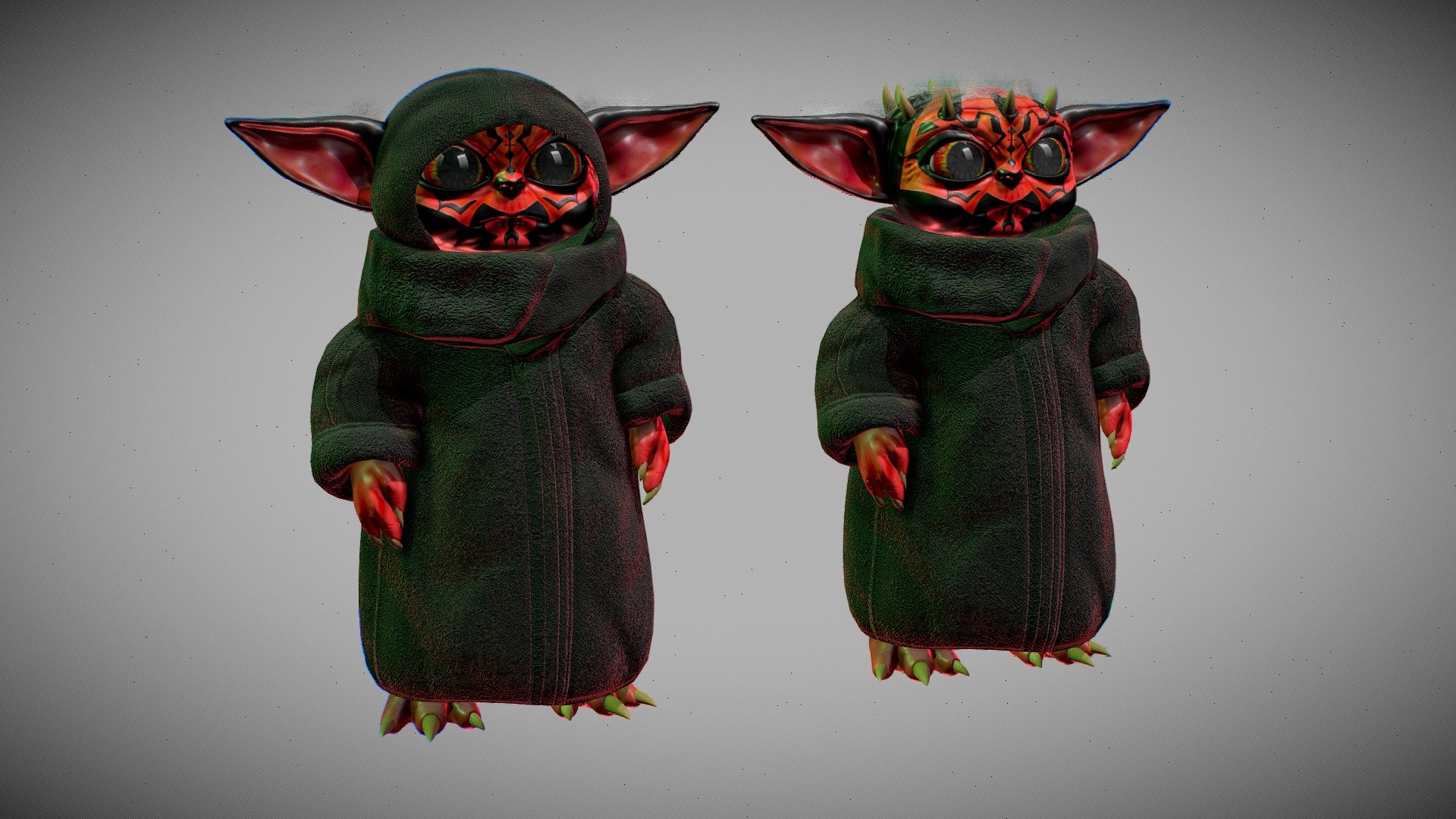 Sculpt, Retopo, UV Unwrap in Blender, Textured in Substance Painter.

Low Poly version in additional files - (8,478 Vertices, 9,582 Faces, 16,677 Triangles)

“Grogu, colloquially referred to as Baby Yoda, is a character from the Star Wars Disney+ original television series The Mandalorian. He is a toddler member of the same species as the Star Wars characters Yoda and Yaddle, with whom he shares a strong ability in the Force.”

Links to social media and support: https://linktr.ee/tikodev

Get exclusive models and support me: patreon.com/tiko - Darth Grogu - Buy Royalty Free 3D model by Tiko (@tikoavp) 3d model