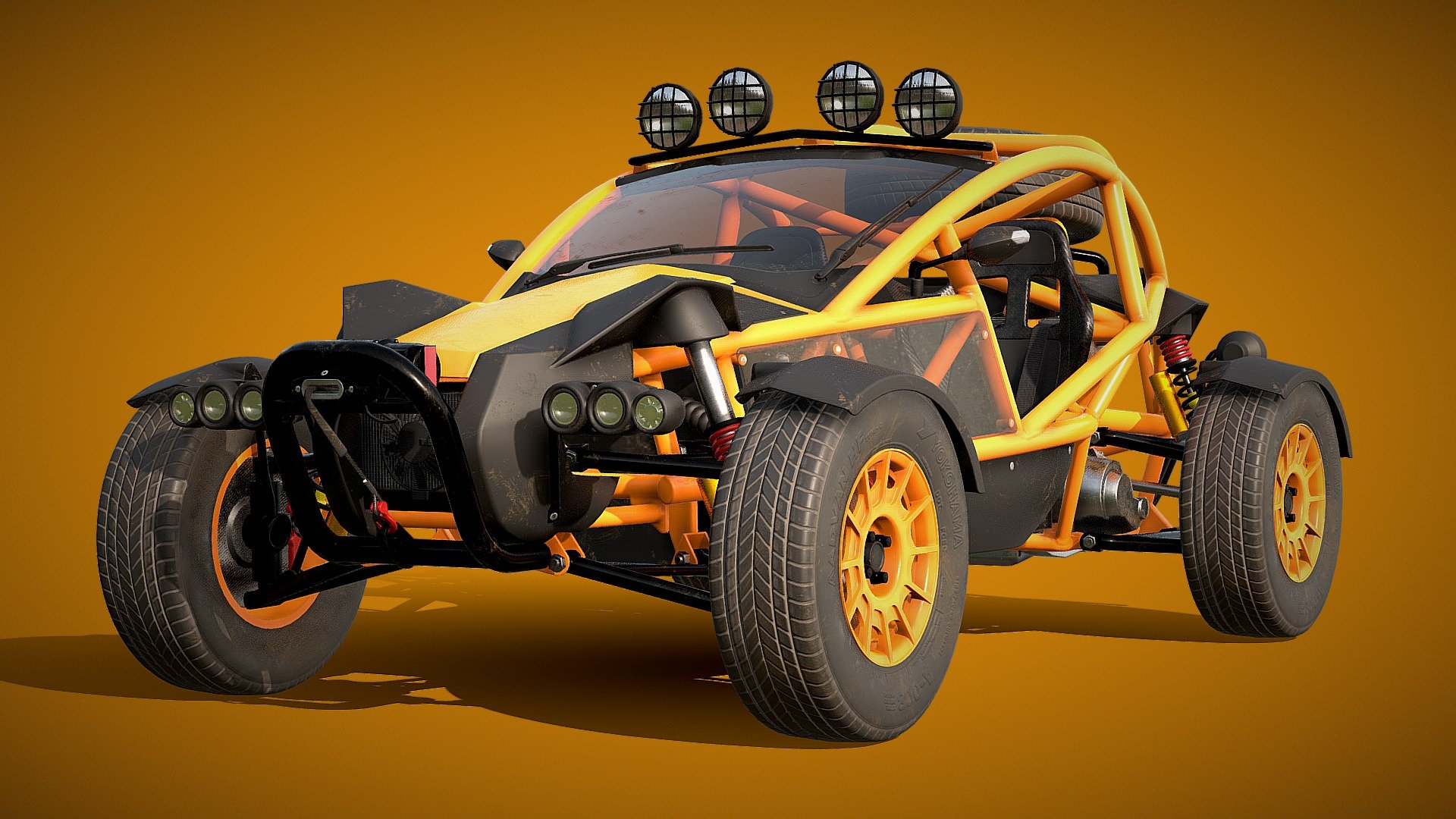 Ariel Nomad Buggy car
This model is ready for game so it has 87k polys and two layout of textures, one for exterior this one with a resolution of 4096x4096 and the other for objects with transparency, this last one with a resolution of 1024x1024
With this set of textures the model has a texel density of 625 pixel per square meter, so in case you need it both set of textures can be easily reduced and the final result will still be fine, 
all animatebale part of the model has propper pivot and name so it can be easily rig, exported and setup un UE4, Unity3d or CryEngine,
As the model was made following the most realistic style it can also be use for rendering in the Film industry so it can be rendered in any based in physic engine like Vray, Corona, Eve, Cycles, ect 3d model