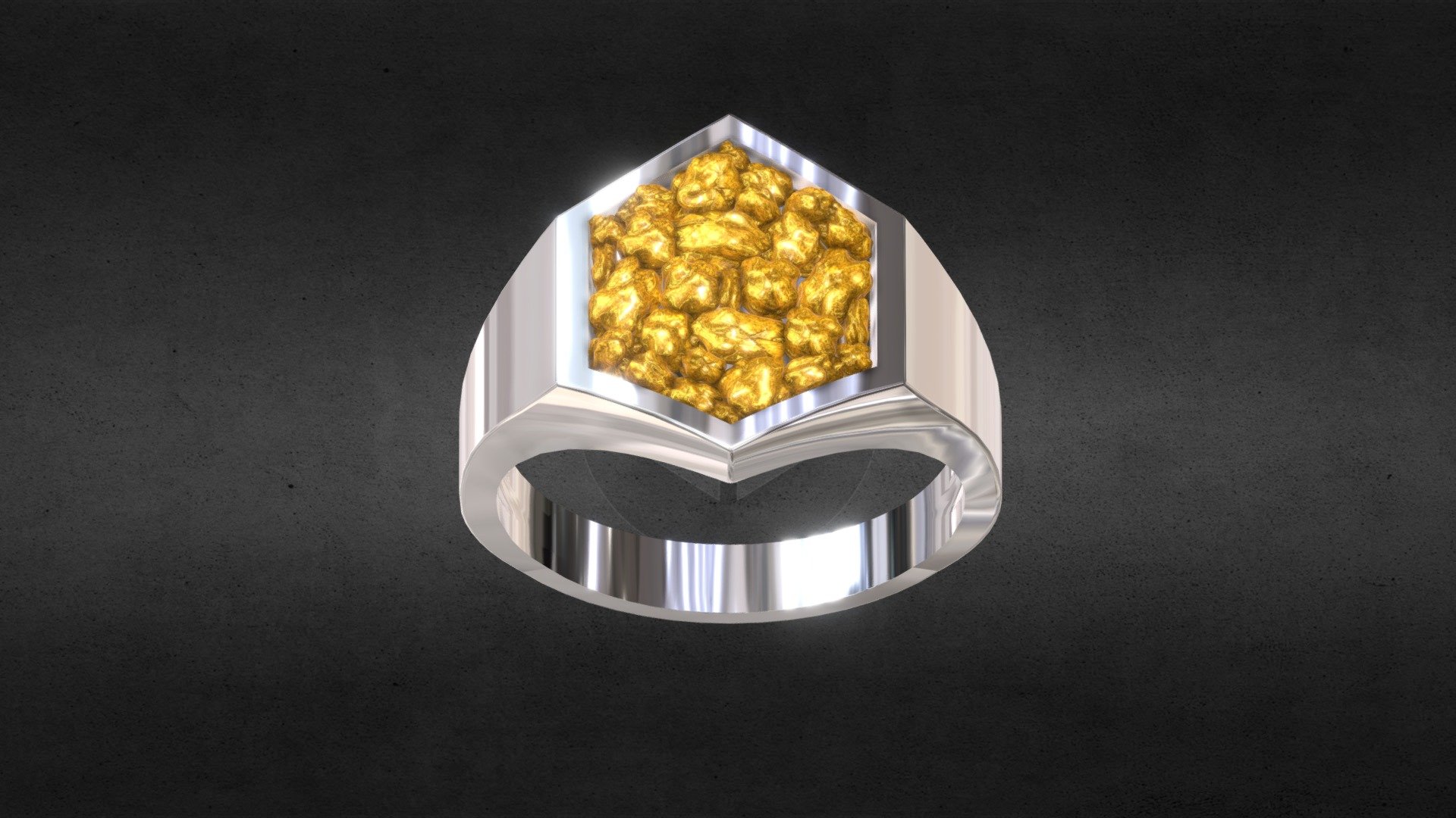 hexagonal signet ring - 3D model by CYRUS_NATURAL_GOLD 3d model