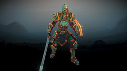 Stylized Human Female Warrior(Outfit) armor, rpg, plate, pose, guard, mmo, rts, metal, protector, outfit, moba, handpainted, lowpoly, female, sword, stylized, fantasy, human, shield