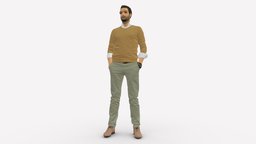 Man In Light Brown Sweater Two Handspocket 0804 style, people, clothes, brown, miniatures, realistic, sweater, character, 3dprint, model, man, male, light