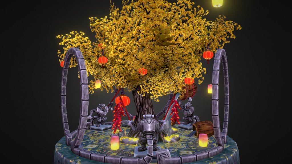 Did a small writeup for the SketchFab Art Spotlight. Check it out! :
https://blog.sketchfab.com/art-spotlight-glade-of-lunar-festivities/

Happy Lunar New Year!

See no, hear no evil, speak no evil?
It's trio of happy Hozen with spirits under a merry tree!

Small diorama I made for the Blizzard Student Contest in honor of the year of the monkey 3d model