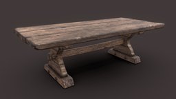 Medieval Table wooden, sculpted, tavern, table, game-ready, sculptgl, medievalfantasyassets, low-poly, textured, old_furniture