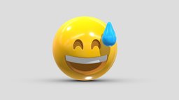 Apple Grinning Face with Sweat face, set, apple, messenger, smart, pack, collection, icon, vr, ar, smartphone, android, ios, samsung, phone, print, logo, cellphone, facebook, emoticon, emotion, emoji, chatting, animoji, asset, game, 3d, low, poly, mobile, funny, emojis, memoji