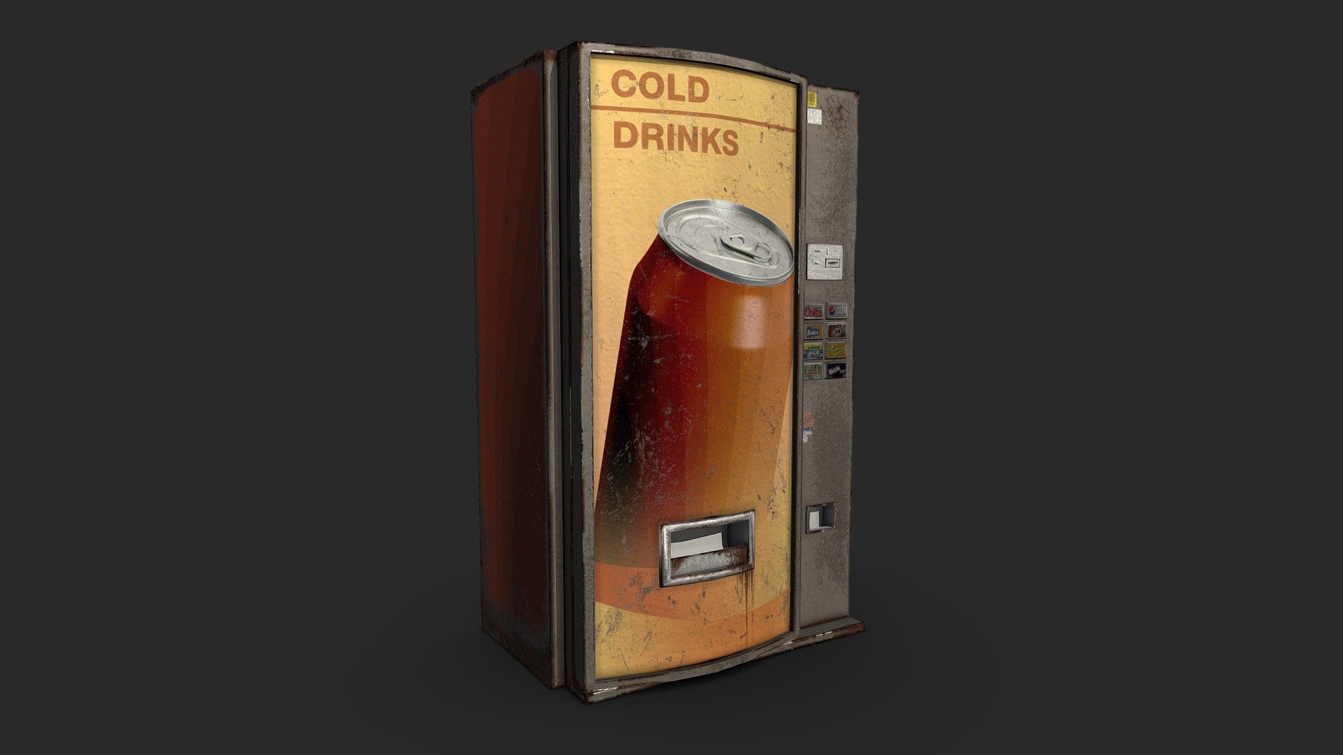Low poly and photorealistic vending machine, perfect for game environments.




File format: FBX, OBJ

Triangles: 828

Textures: 2K, 1K (Albedo, Normal, Metallic, Roughness, AO)

Real-world scale
 - Vending machine - Buy Royalty Free 3D model by Darken (@darken14) 3d model
