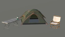 Camping asset (mid-high poly) tent, camping, table, campingequipment, chair
