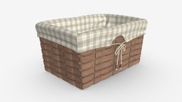 Wicker basket with fabric interior food, basket, picnic, weave, brown, decorative, wicker, fabric, straw, 3d, pbr, wood, container