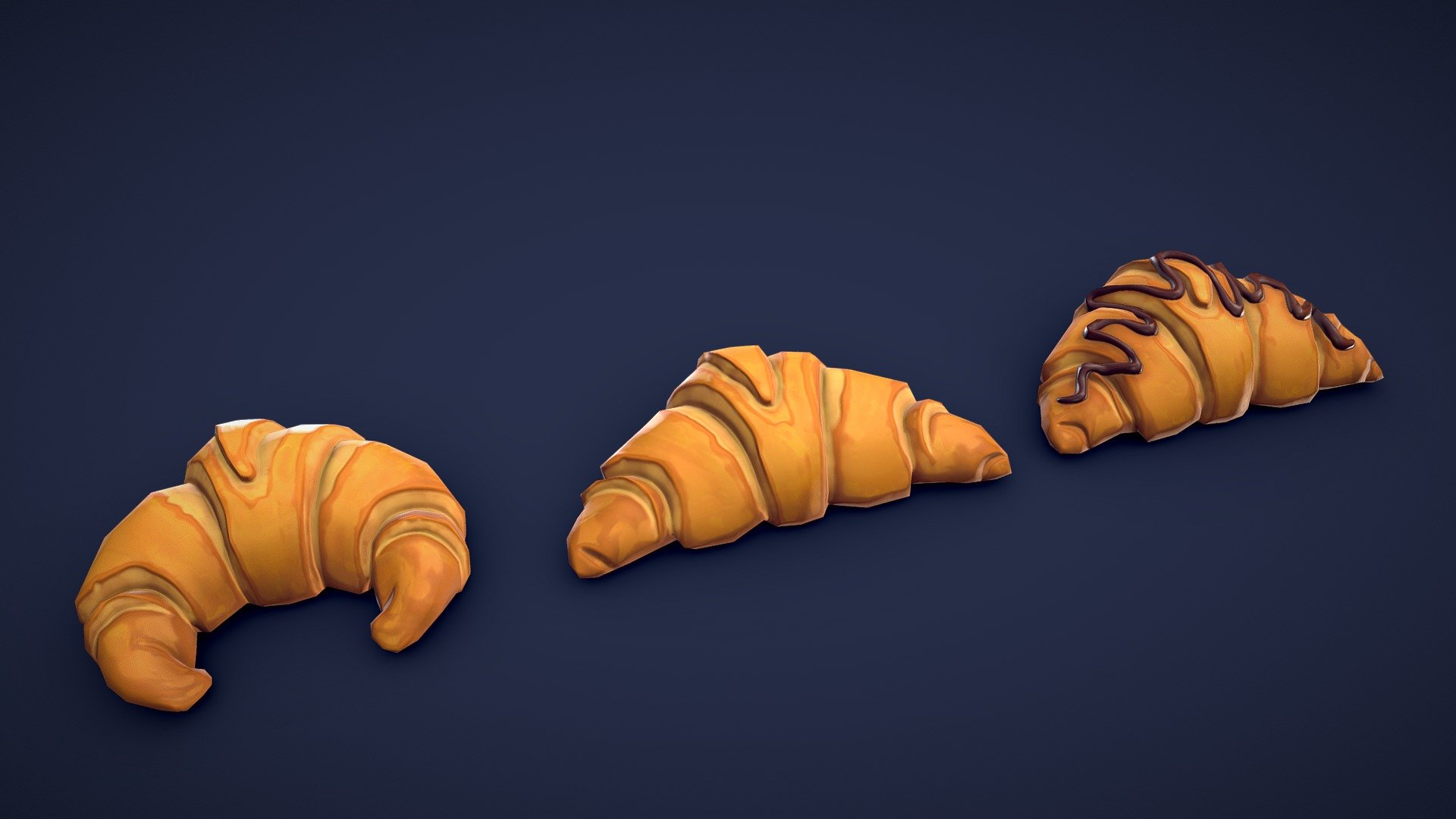 This pack includes 3 different types of croissants: two plain croissants and a chocolate croissant.
Whether you want to create a cozy bakery, a fancy café, or a chaotic food fight, this 3D stylized croissant asset pack will make your scenes more appetizing and fun! 🥐

Model information:




Optimized low-poly assets for real-time usage.

Optimized and clean UV mapping.

2K and 4K textures for the assets are included.

Compatible with Unreal Engine, Unity and similar engines.

All assets are included in a separate file as well.
 - Stylized Croissants - Low Poly - Buy Royalty Free 3D model by Lars Korden (@Lark.Art) 3d model