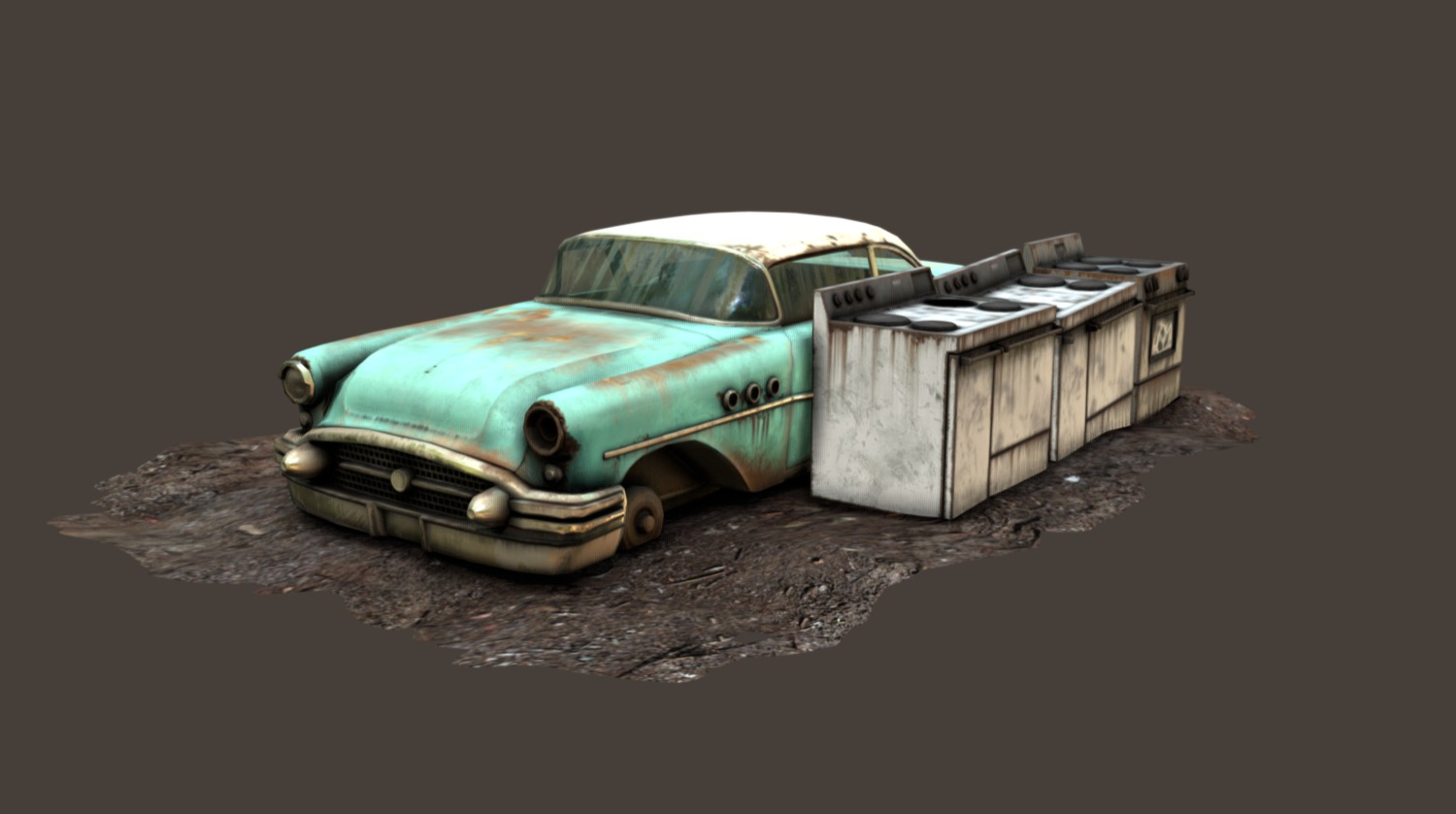 An old buick and some ovens rotting in a junkyard somewhere. I've been trying to do some more scene-ish stuf with these.

Made with 3DSMax, Topogun, and Substance Painter 3d model