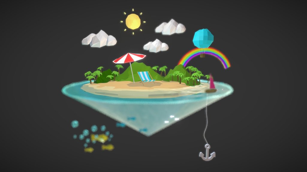 Abstract summer vacation with Low-poly style - Summer Low-Poly - 3D model by wimpix 3d model