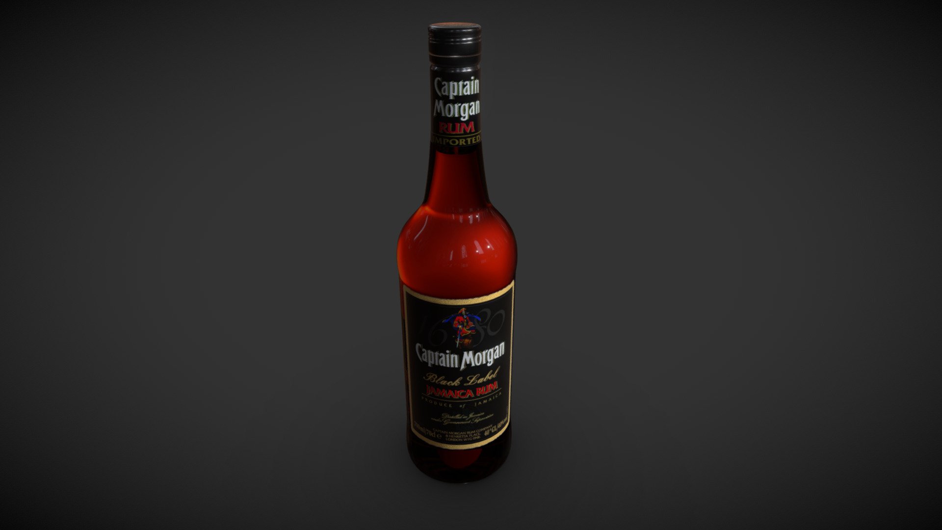 This bottle of dark Captain Morgan rum comes with 2K maps for albedo, specular and gloss. The alpha information for the glass is in the albedo map. There is also a normal map that is mostly flat and only affects the golden rims on the label.

The resolution of the labels is not very high res and is not ideal for closeups! - RumBottle - Buy Royalty Free 3D model by ndeitmers 3d model
