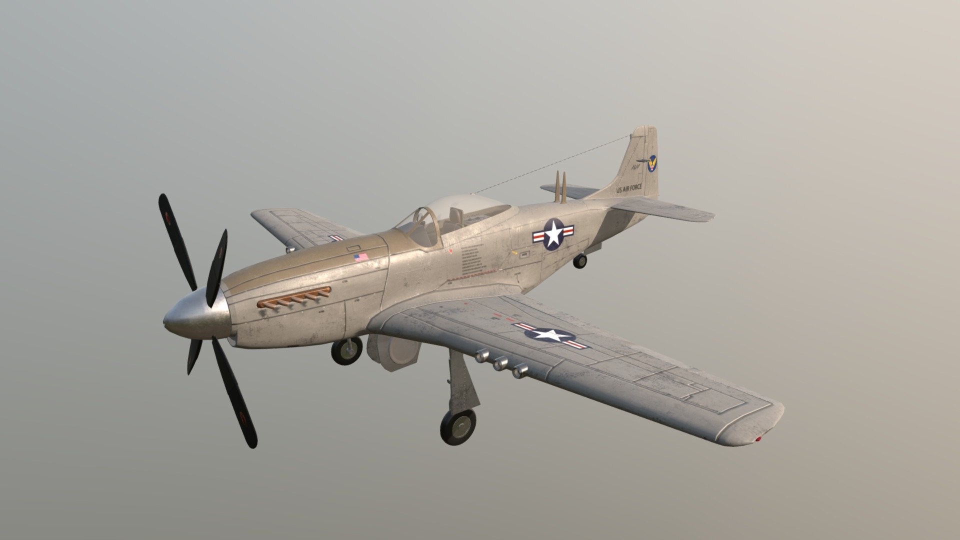 P-51战斗机为单座单发平直翼布局，是美国陆军航空队在二战期间最有名的战斗机之一，也是美国海陆两军所使用的单引擎战斗机当中航程最长，对于欧洲与太平洋战区战略轰炸护航最重要的机种 - P-51 - 3D model by 孙嘉谡 (@sunjiasu) 3d model