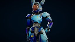 Wabbit (its a wobot) rabbit, humanoid, mechanical, unreal, cyberpunk, ears, ready, vr, ar, original, anthropomorphic, anthropomorph, wabbit, character, unity, game, blender, design, sci-fi, stylized, animated, blue, robot, rigged