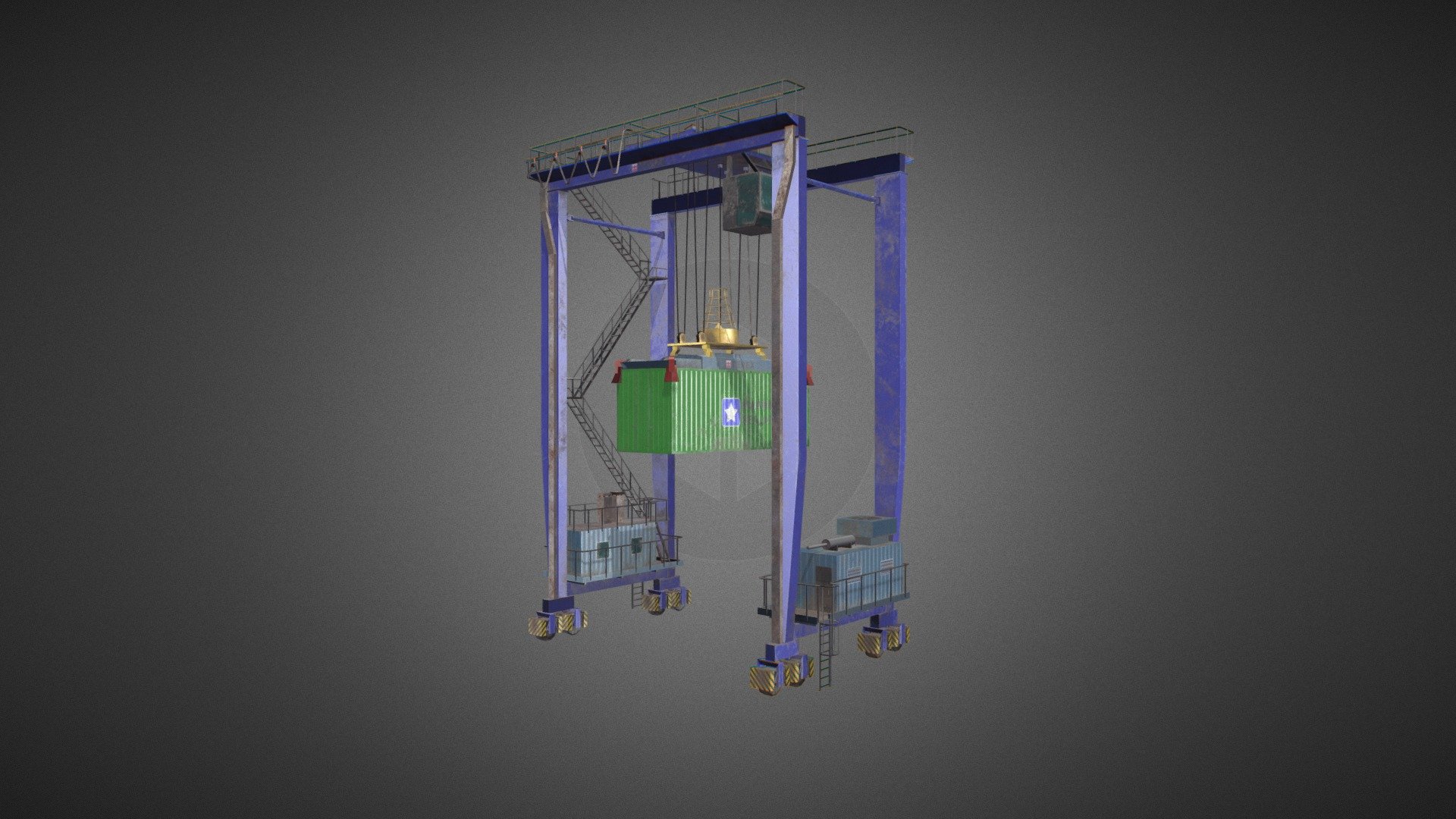 Low poly game-ready 3d model of a Rubber tyred gantry crane - Rubber tyred gantry crane - Buy Royalty Free 3D model by CG Duck (@cg_duck) 3d model