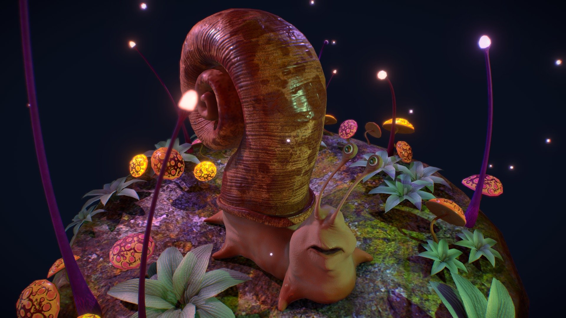 This is a diorama of a Snail that is discovering a new world!

Animated version https://skfb.ly/6vRwA

Artstation Link https://www.artstation.com/artwork/96amN - Snail Fantasy World - Buy Royalty Free 3D model by Henry Rietra (@henryrietra) 3d model