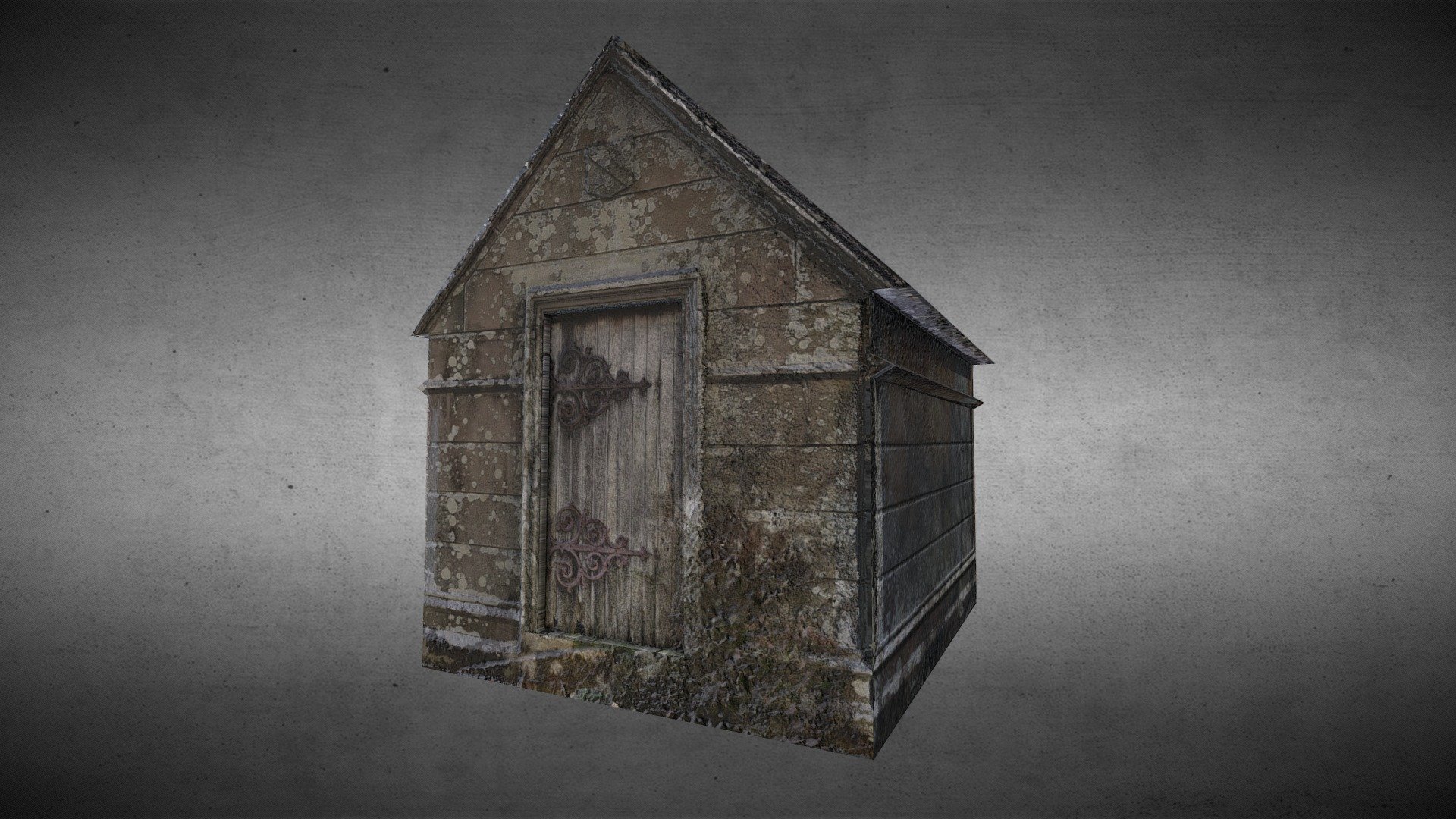 This tiny stone building, which I've referred to, possibly mistakenly, as a mausoleum, was spotted as I drove past the churchyard. It's a bleak and foreboding little place and has good access for photogrammetry.
I took 56 photos from my phone to generate a decent point cloud and then used Blender to &ldquo;trace