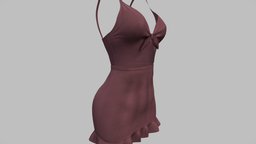 Front Tie Mini Cami Dress mini, front, fashion, girls, clothes, knot, with, dress, straps, tie, realistic, real, womens, shoulder, cutout, wear, tied, cami, frills, pbr, low, poly, female
