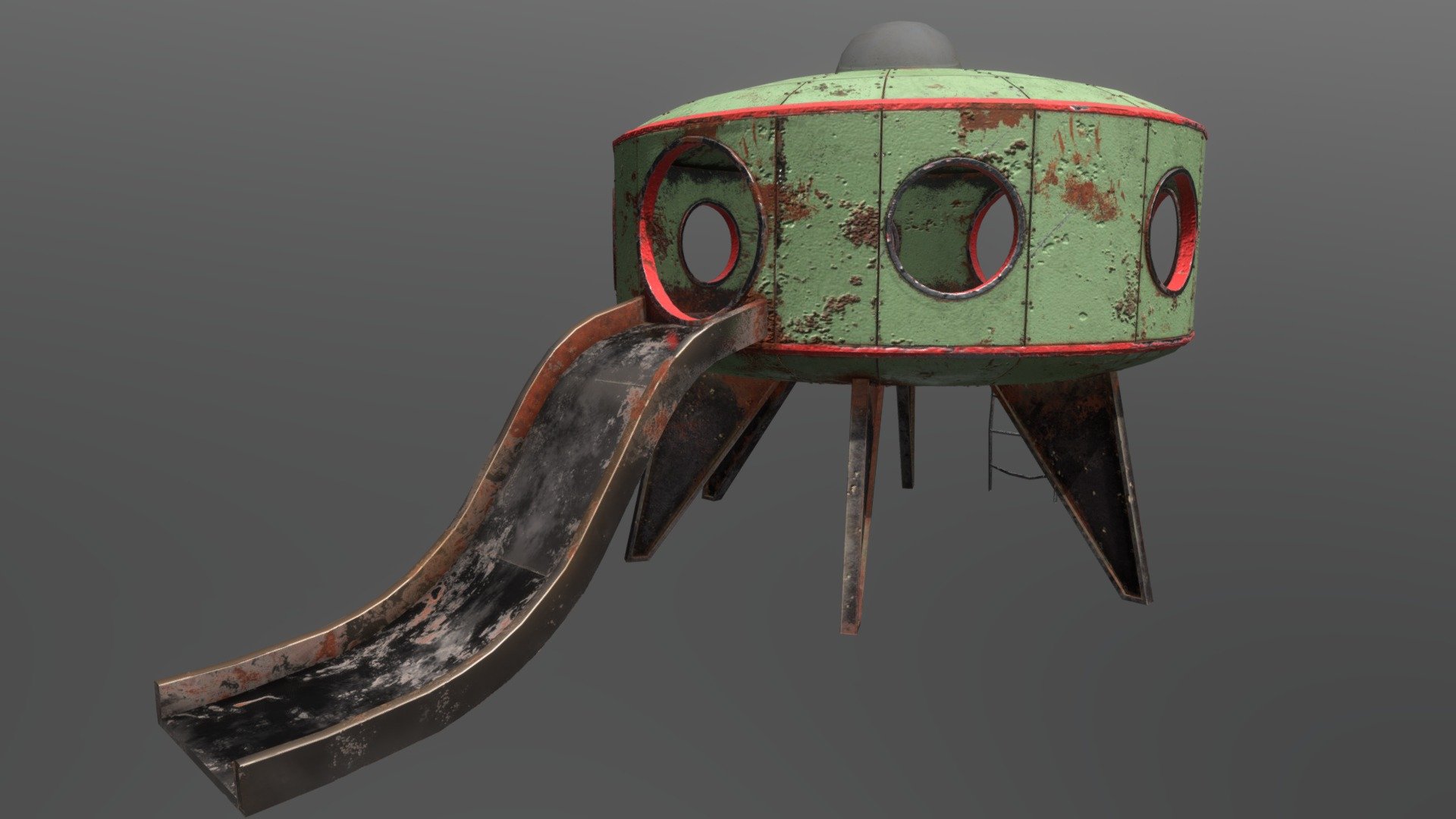 I wanted to see how I'd do trying to remake an older model from an older game. I'm not 100% content and the mesh is way too detailled, but it was still fun and I was able to learn from it :) - Fallout: New Vegas Playground Spaceship remade - 3D model by catzer 3d model