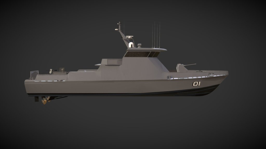 Swiftships’ 35 Meter Patrol Boat hull and superstructure are constructed of all-welded aluminum alloy. The hull includes 7 watertight bulkheads forming 8 watertight compartments. Boats can be refueled at sea using side-by-side procedures, and run on #2 diesel fuel.

The functionality of this vessel is to contain and conquer almost any aerial and subsea enemy threats. Weather survivability includes sea state 5 survival at the best heading and fully operational capability at sea state 3. These specifications can be modified in accordance to the operator’s preference and needs 3d model