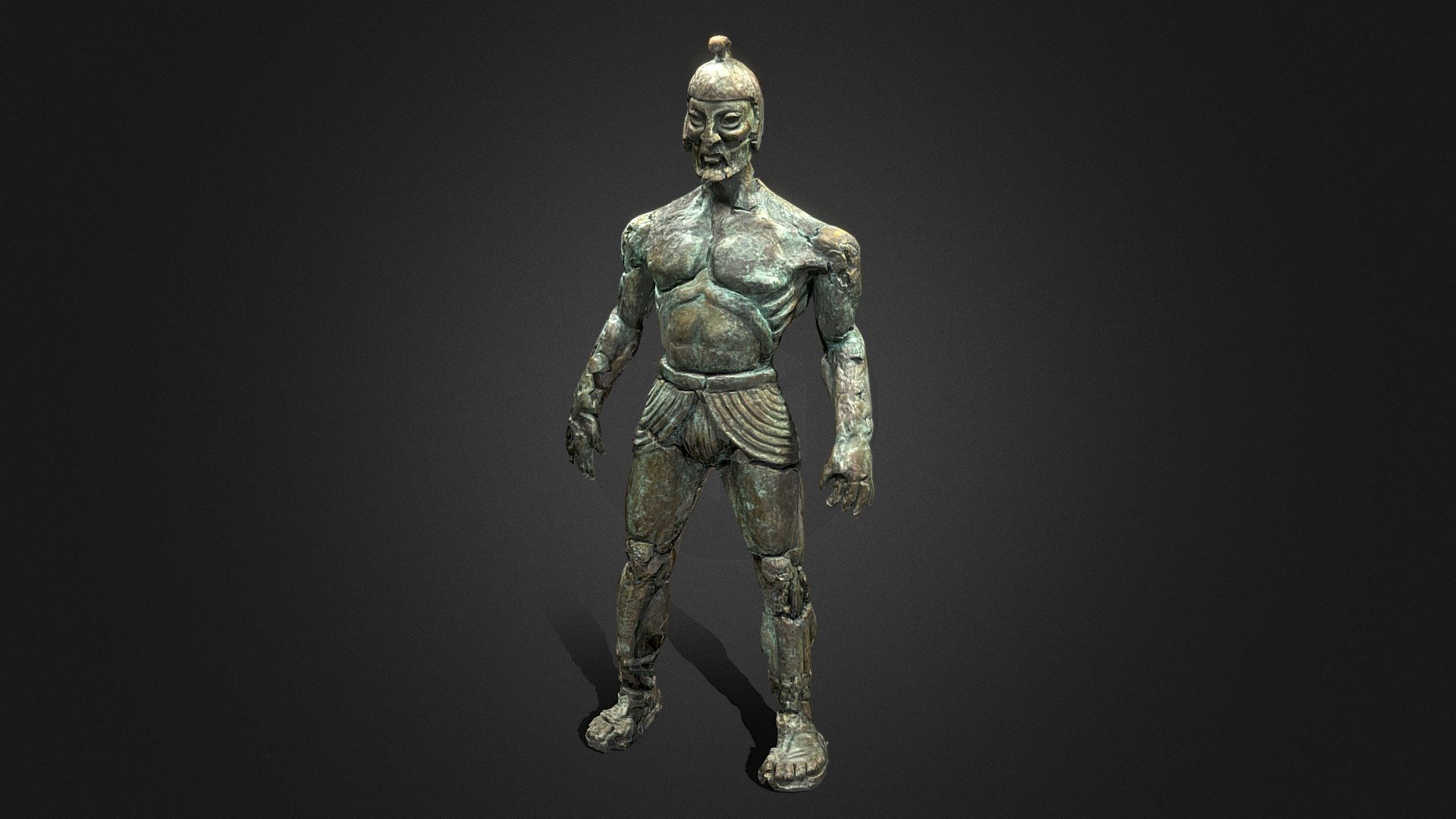 3D scan of a genine bronze staue of Talos from Jason and the Argonauts. 

Scan was done using an Artec Space Spider in 5mins.
Scan was processed in Artec Studios 18 in 10mins
Scan has a photoreal texturing made from using the Artec Space Spider tetxure and photo taken on an IPhone. These were textured mapped in Artec Studios 18. This was done in 30mins 3d model