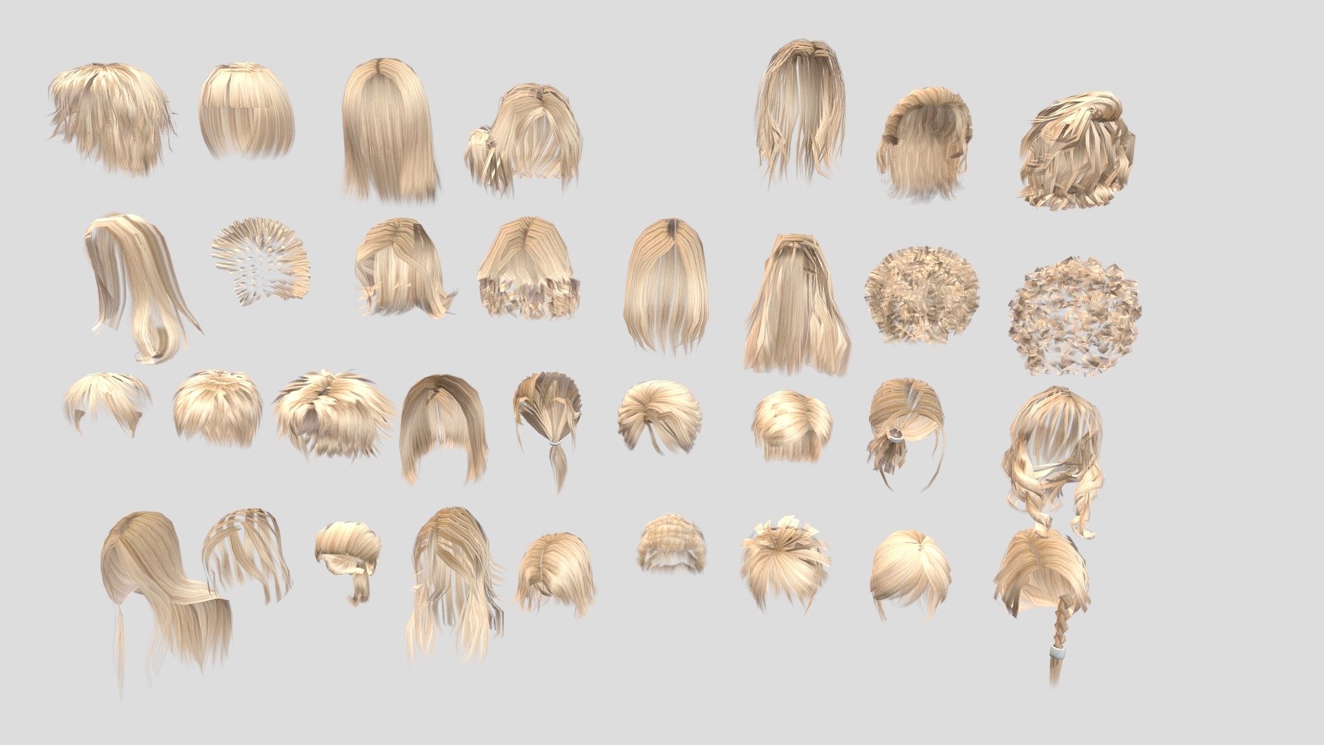 Collection of various low poly hair styles 3d model