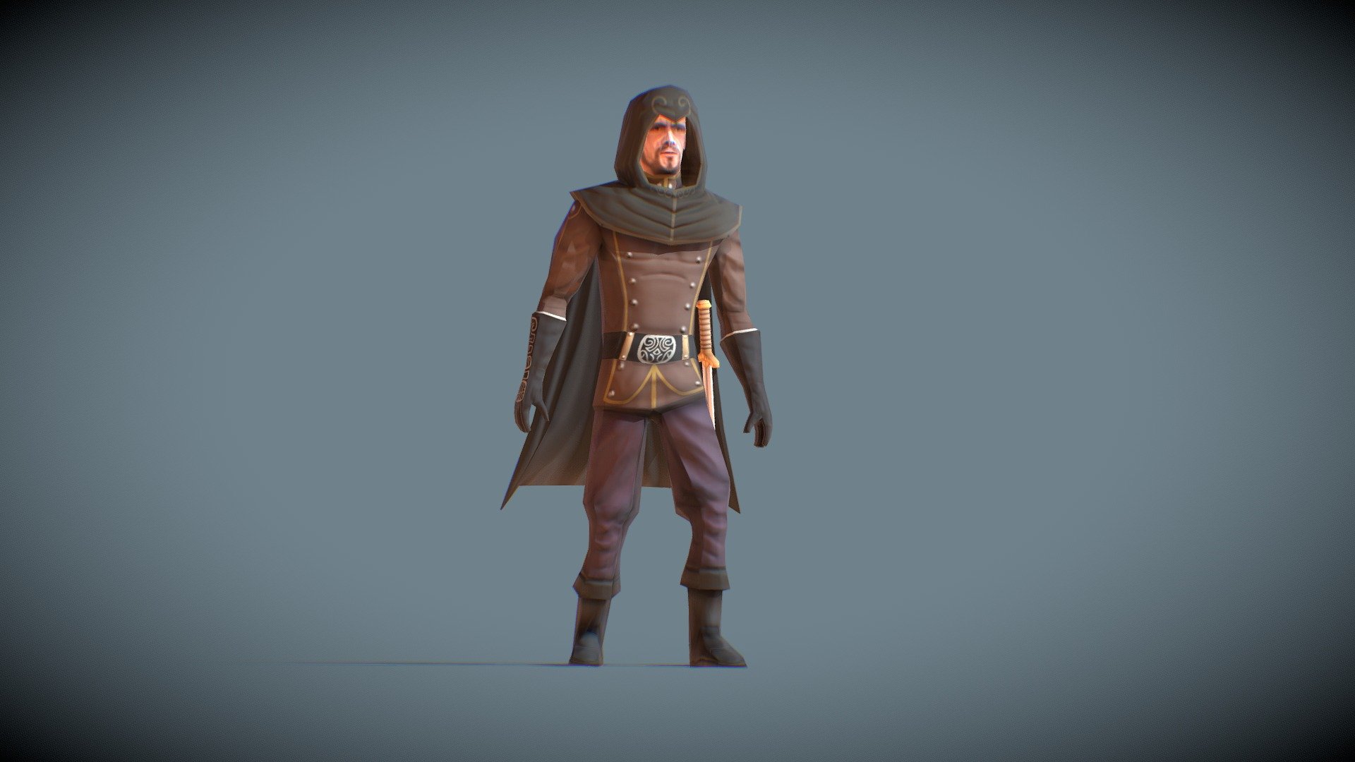 A simple low poly model, but with a great look. Ideal for mobile games capable of running efficiently on older devices. This still has the added value of having a collection of animations that can be redirected to other models.


This model does not have facial expressions.
cloak and sword are separate items from the model.
The hood can be removed using blendshapes/shapekeys/morph targets .(available in the model)
Includes free animations that can be retargeted to other models.

Animations

basic animations: idle, walk, run, jump, kick, hurt, die.
object interactive: pushing idle, pushing, pushing stuck, pull, climb over (obstacle), hanging (ledge), climb over (ledge)
combat actions: take sword, draw sword, sword attack, sword attack 2, idle sword.
setup animations: T Pose (used for retargeting), Standard (character rest position)

With an original design created by ManNeko, this character is freely inspired by warriors of the middle ages 3d model