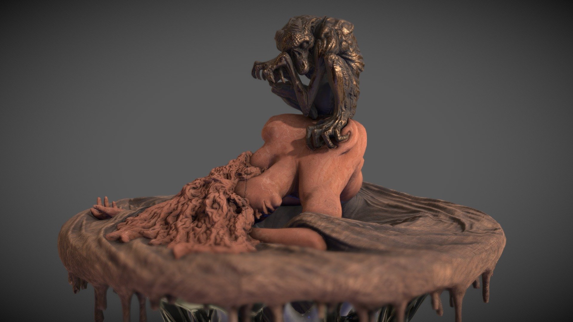 This model is a tribute to the artwork of Henri Fuselli.  It was the horrifying experience of sleep paralysis that prompted this tribute piece.  This sculpture exists in the real world made of Wood, Stone, Copper and Resin 3d model