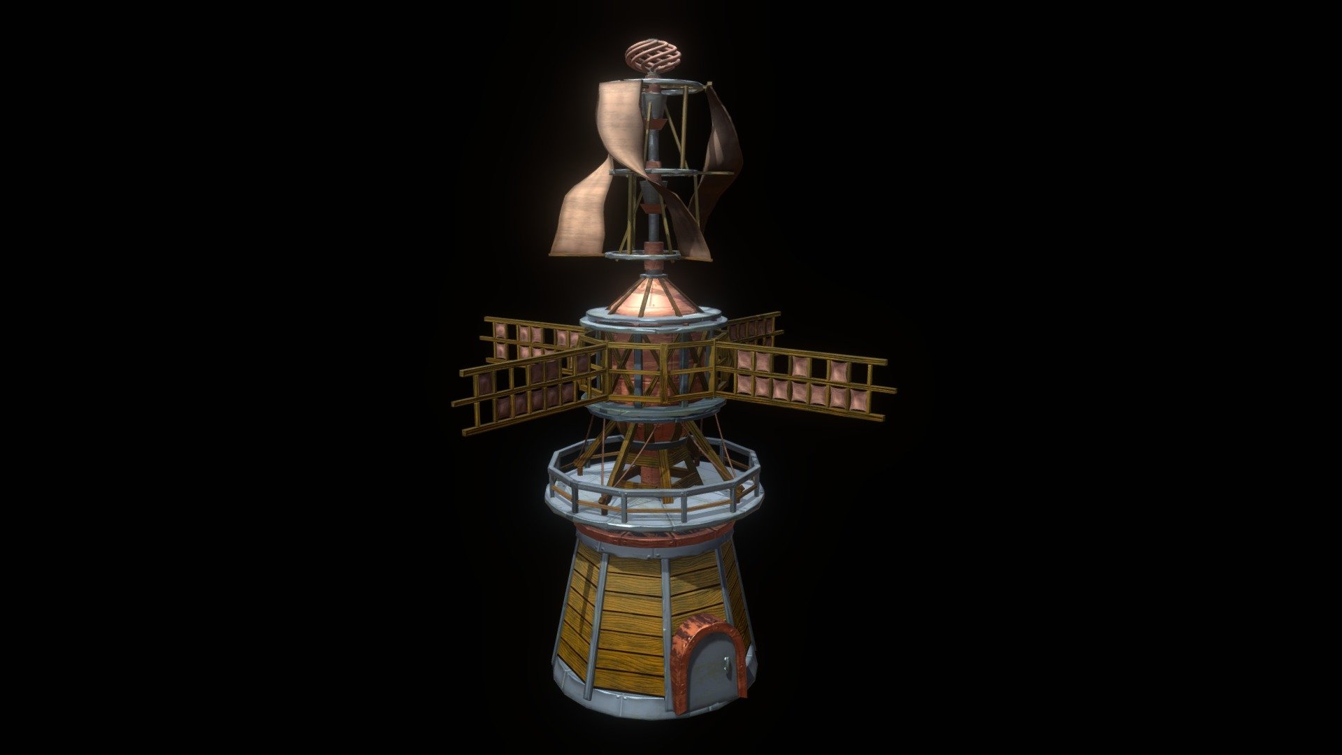 Windmill From A unity scene That we made For GameArt2 at DAE Kortrijk.

Will be animated later.

Modelled in maya, sculpted in blender, Baked and textured in substance.

 - Desert Nomad Windmill - Download Free 3D model by BenVanhaelst 3d model