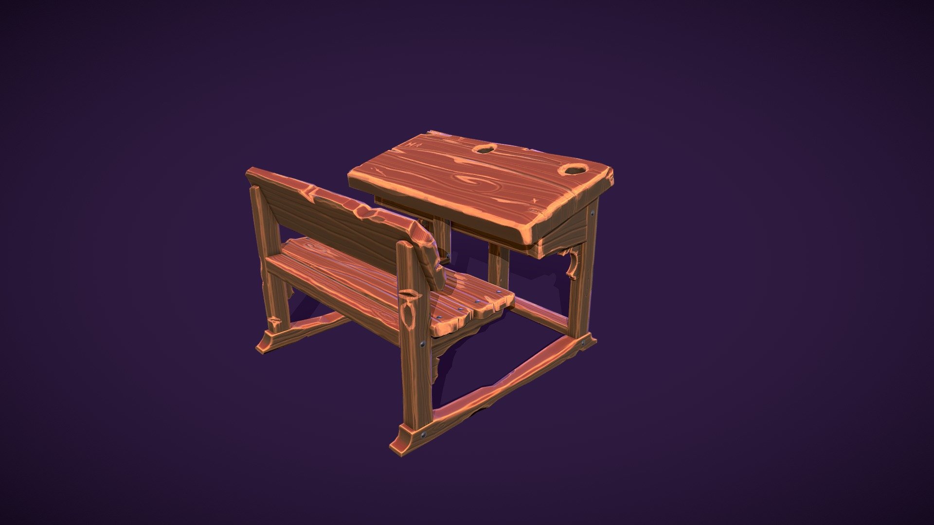 School project. October 2023. High poly mesh baked on a low poly mesh (1568 tris) - Stylized School Desk - 3D model by Melissa.roe (@M.roe) 3d model