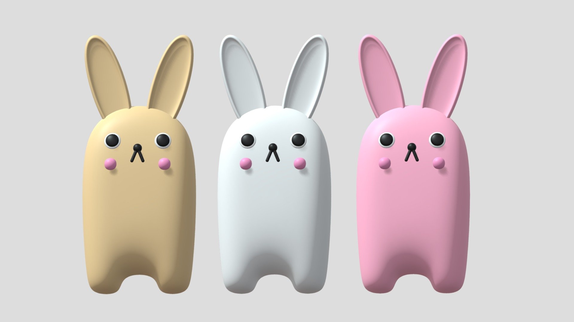 -Cartoon Cute Bunny Rabbit.

-This product contains 10 objects.

-High Poly : Verts : 25,074 Faces : 25,152.

-Mid Poly : Verts : 7,922 Faces : 8,128.

-This product was created in Blender 2.935.

-Formats: blend, fbx, obj, c4d, dae, abc, stl, glb, unity.

-We hope you enjoy this model.

-Thank you 3d model